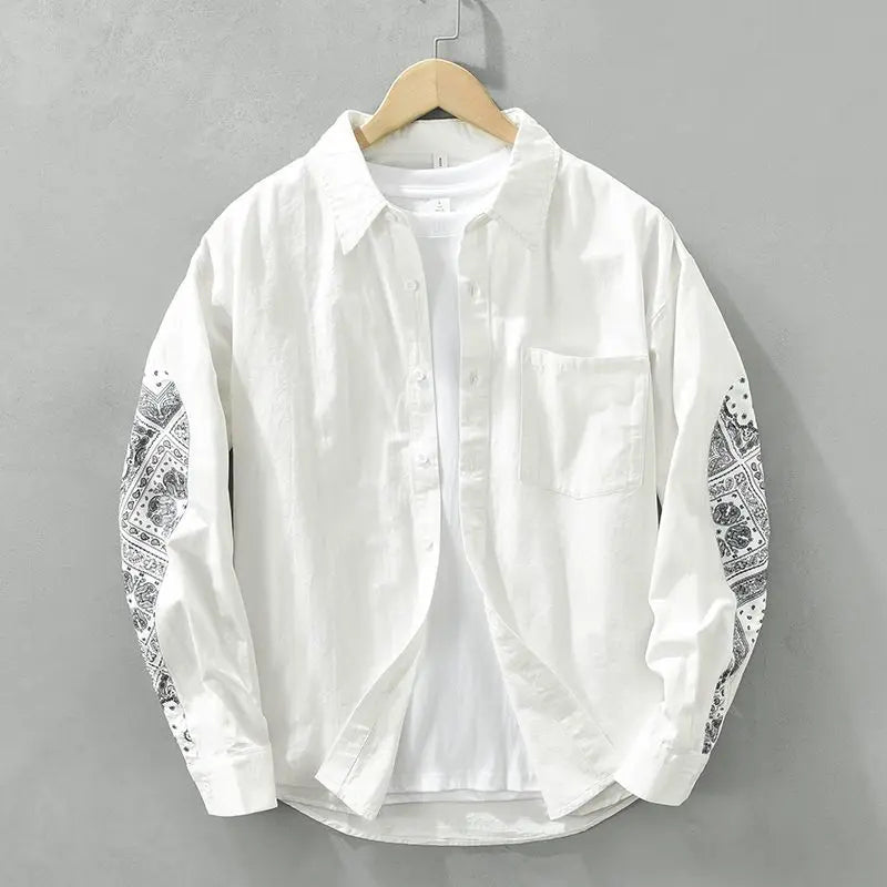 Men Casual Long Sleeve Shirt Trendy Patchwork Print High End Stylish Top