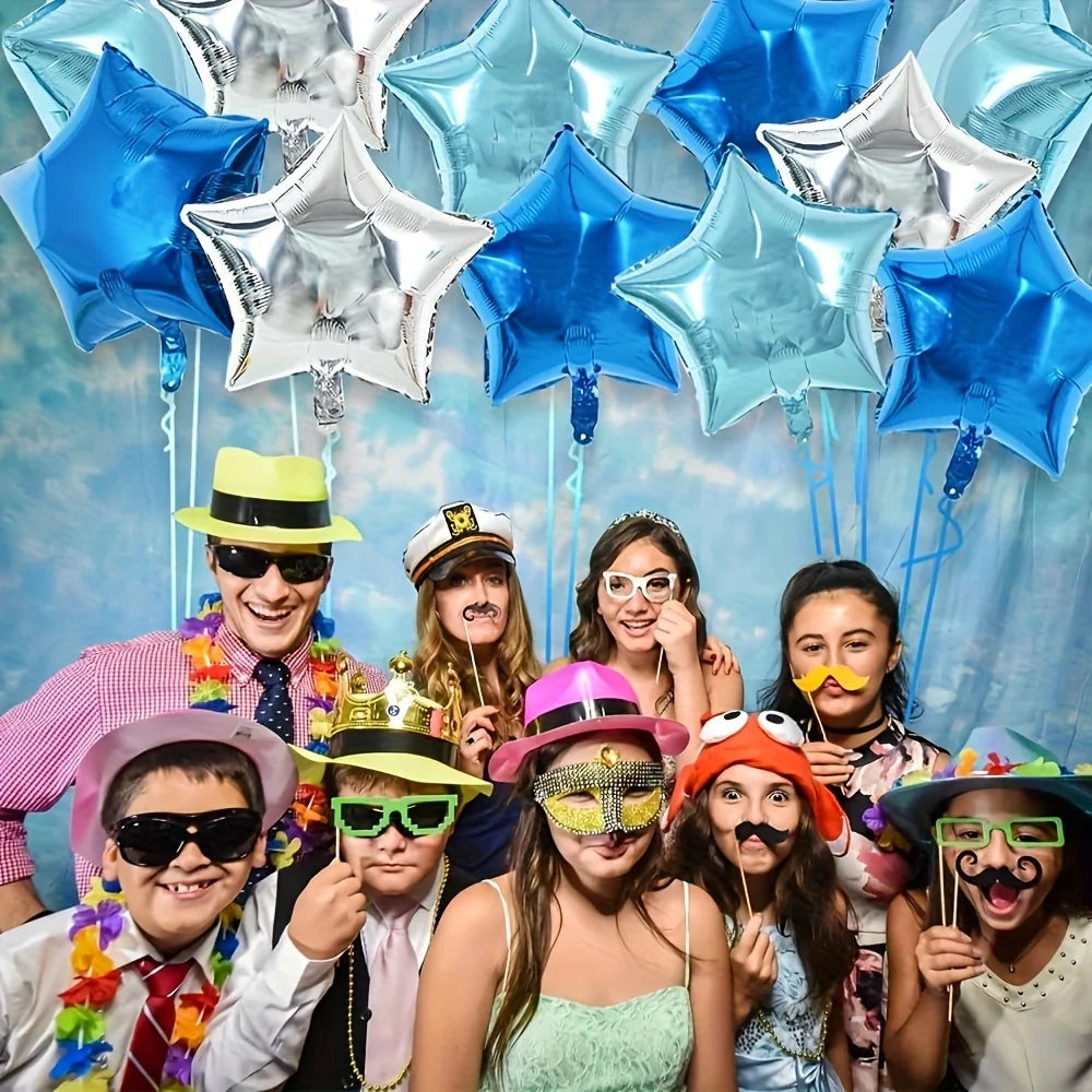 30pcs 10 Inch Blue Silvery Star Shape Foil Balloons Birthday Wedding Shower Anniversary Engagement Party Decorations Supplies