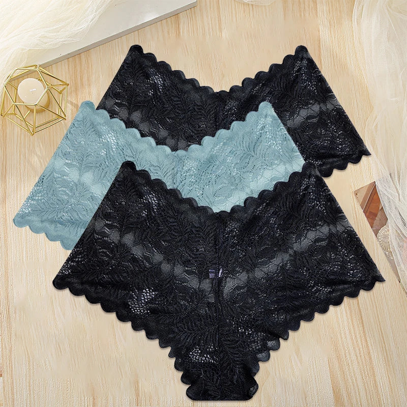 FINETOO 3PCS/Set Women Floral Lace Panties High Waist Briefs Sexy Lingerie Pantys S-XL Underpants Female Underwear Intimates