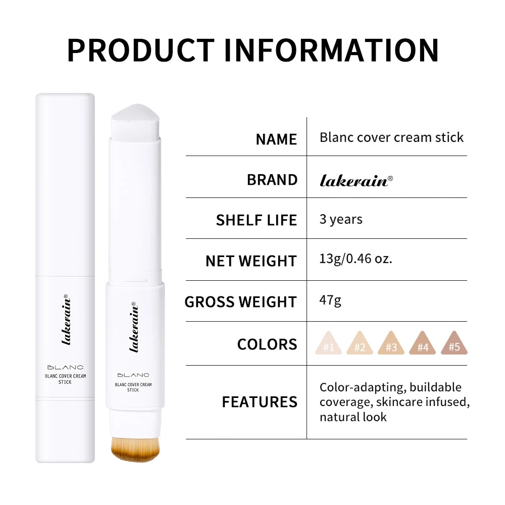 Lakerain Triangular Color-changing Foundation Stick With Brush Smooth Matte Natural Concealer Invisible Pore Foundation Cream