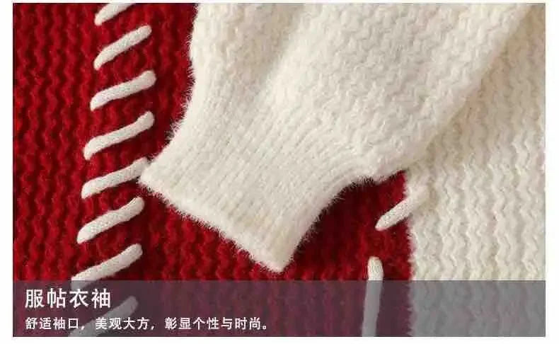 Autumn Winter Men Sweater O-Neck Patchwork Contrast Color Korean Trend Fashion Thicken Warm Pullovers Long Sleeve Knitted Tops