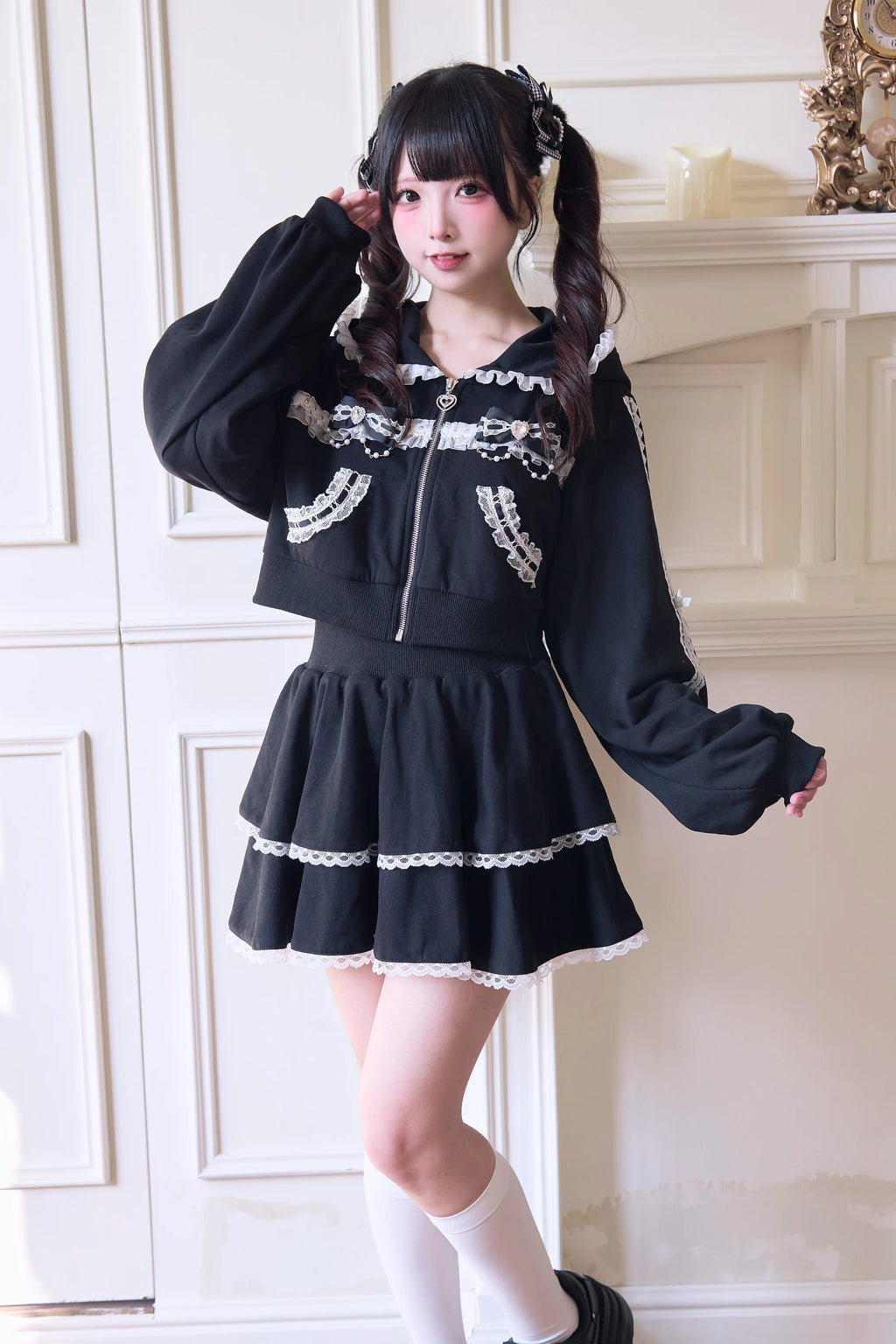 Japanese Mine Sportswear Hoodie Set Female Subculture Y2K Women's Zipper Hooded Short Jacket Coat Mini Skirt Wide Leg Pants Set
