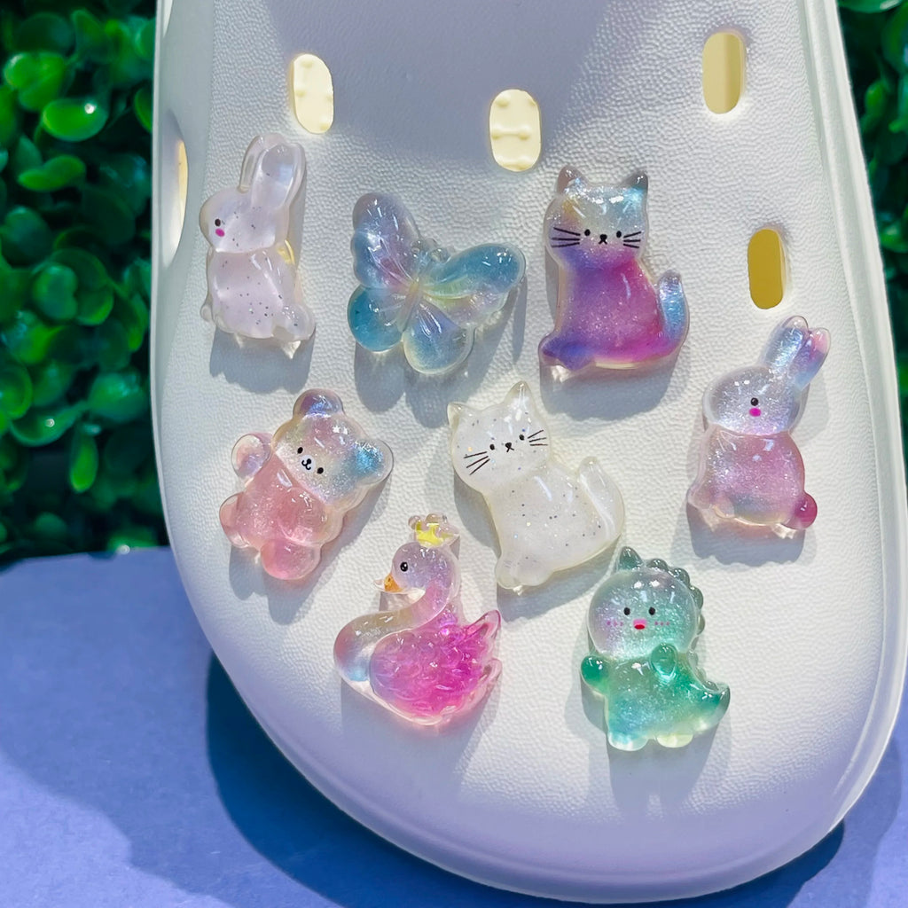 1-8PCS Resin Cartoon Sequins Cat Rabbit Butterfly Dinosaur Bear Swan Shoe Charms Garden Shoes Button Accessories Decoration