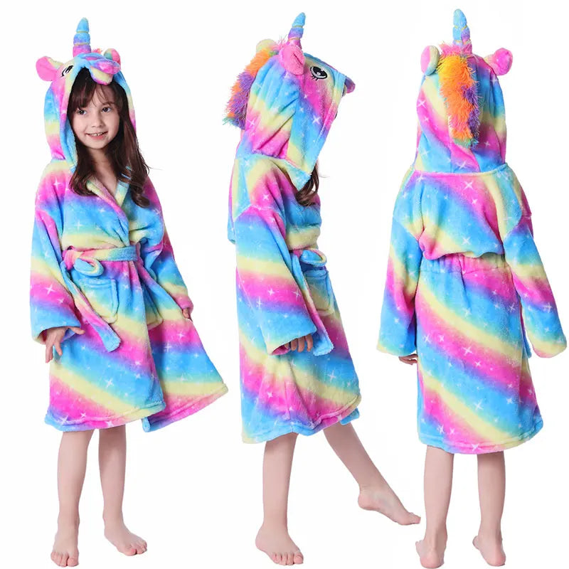 Pink Princess Bath Robe for Girls 3 4 5 6 7 8 9 10 11 12 Years Unicorn Kids Bath Towel Robe Kigurumi Winter Baby Girls Bathrobe