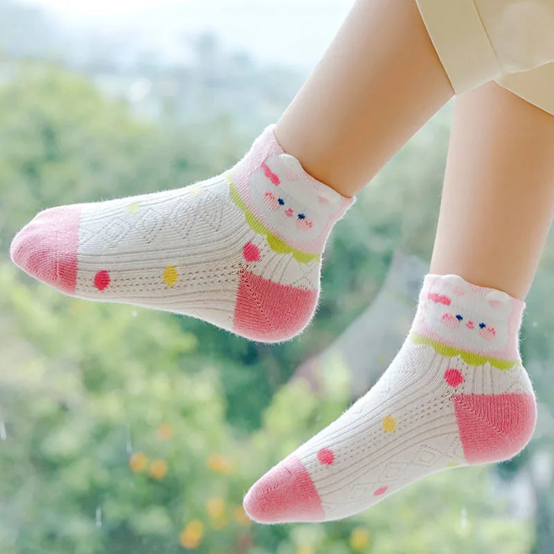5 Paar/Los Kinder Baumwollsocken Mädchen Junge Baby Teenager Kinder Niedliche Cartoon Mode Weiches Netz für Sommer 1-12 Jahre Neue Schülersocken