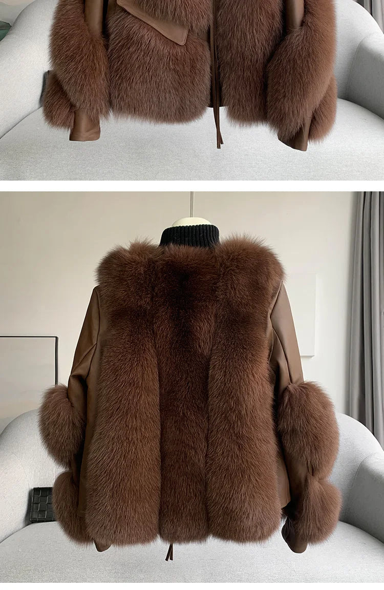 OFTBUY 2022 Real Fur Coat Winter Jacket Women Natural Fox Fur Genuine Leather Outerwear  Streetwear Locomotive Thick Warm New