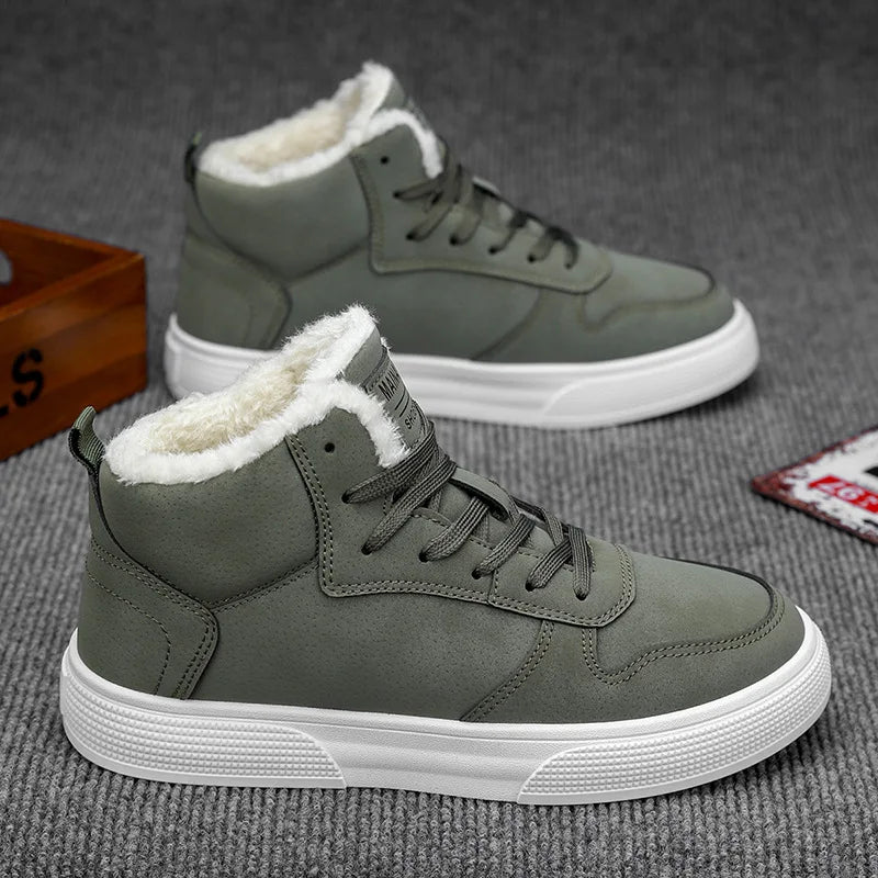 Plus-size men's high-top cotton shoes, men's winter warm fleece-lined casual sneakers, foreign trade fashion sports shoes