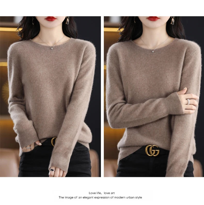 Women 100% Merino Wool Sweater O-Neck Long Sleeve Cashmere Knitwear Pullover Aliselect Fashion Autumn Winter Clothing Tops