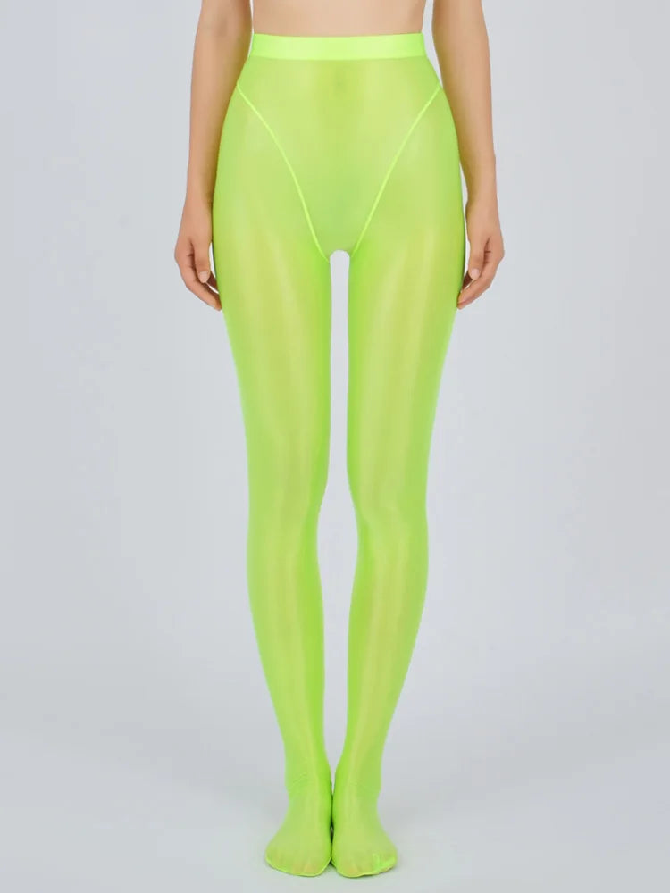 Sexy Women Thin Sheer See Through High Waist Sexy Tight Silk Shiny Pencil Pant Oil Glossy Candy Color Yoga Leggings Pants