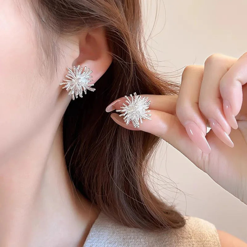 LATS Light Luxury High-end Fireworks Silver Needle Earrings for Women 2025 New Design Temperament Fashion Jewelry