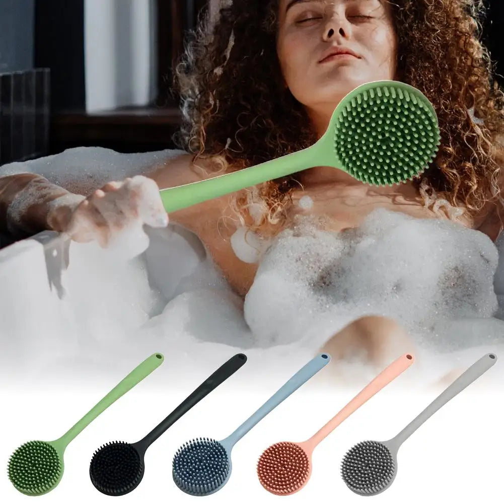 Long-handled Bath Brush Non-Slip Exfoliation Silicone Scrubber Double-Sided Scrub Body Cleaning Tool