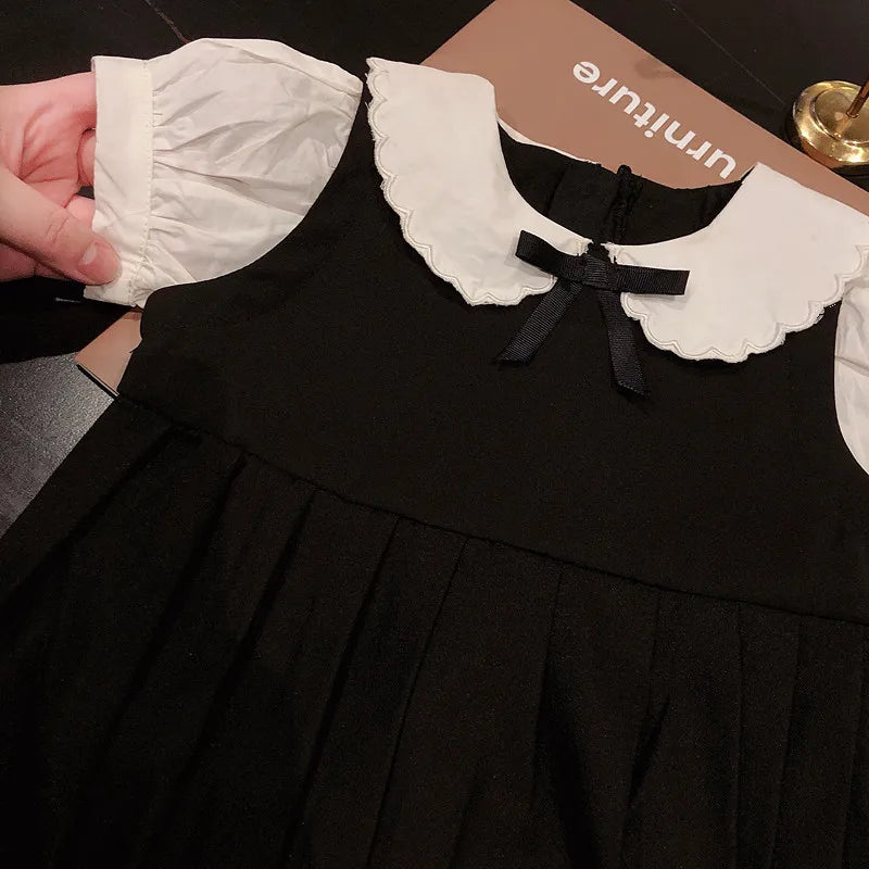 Girls Pleated Dress Kids Japanese Korean Preppy Style Princess Doll Collar Dresses Baby Dress Primary School Uniforms