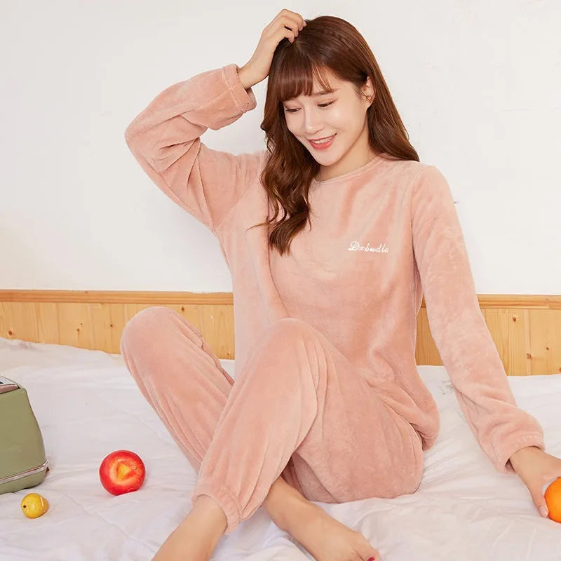 Womens Coral Velvet Pajama Set Thick Warm Autumn Winter Maternity Sleepwear Soft Loungewear Homewear Gift for New Moms