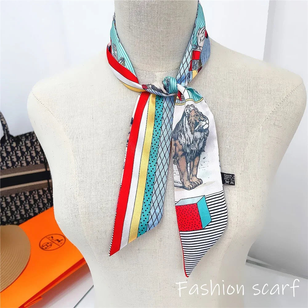 Korean Fashion New Women's Twill Decorative Ribbon Small Scarf Binding Bag Handle Ribbon Hair Band Small Scarf Headband Lion