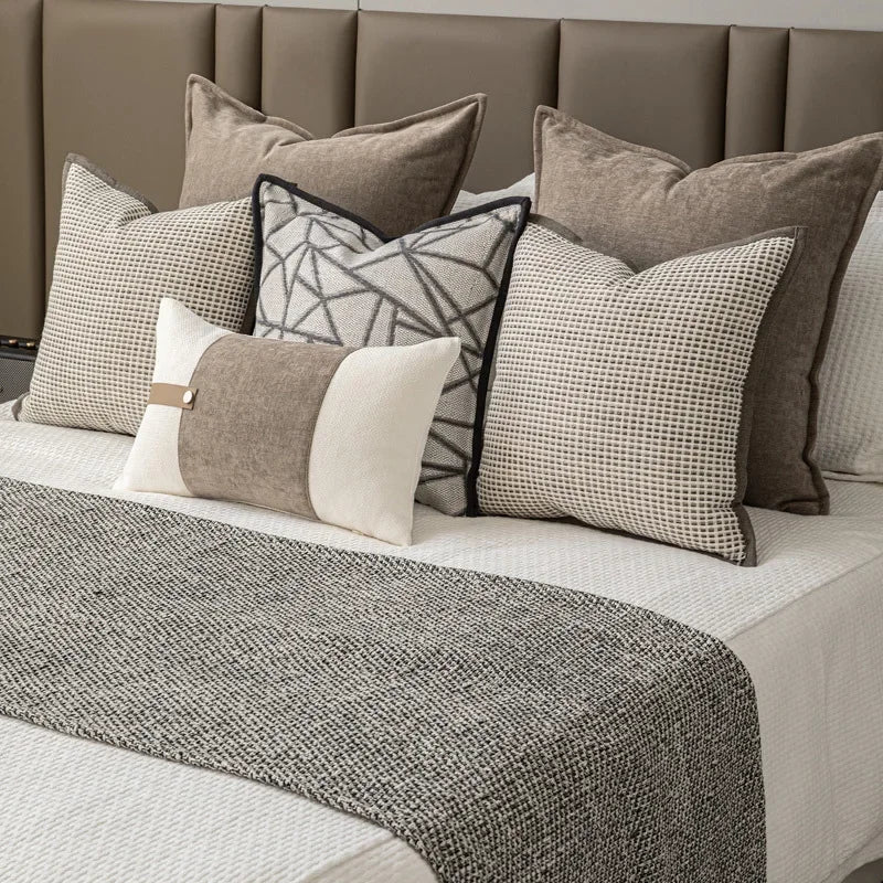 Design Luxury Cushion Cover 30x50 45x45 60x60cm Taupe Linen Woven Edged Square Pillowcase For Home Hotel Bed Living Room Sofa