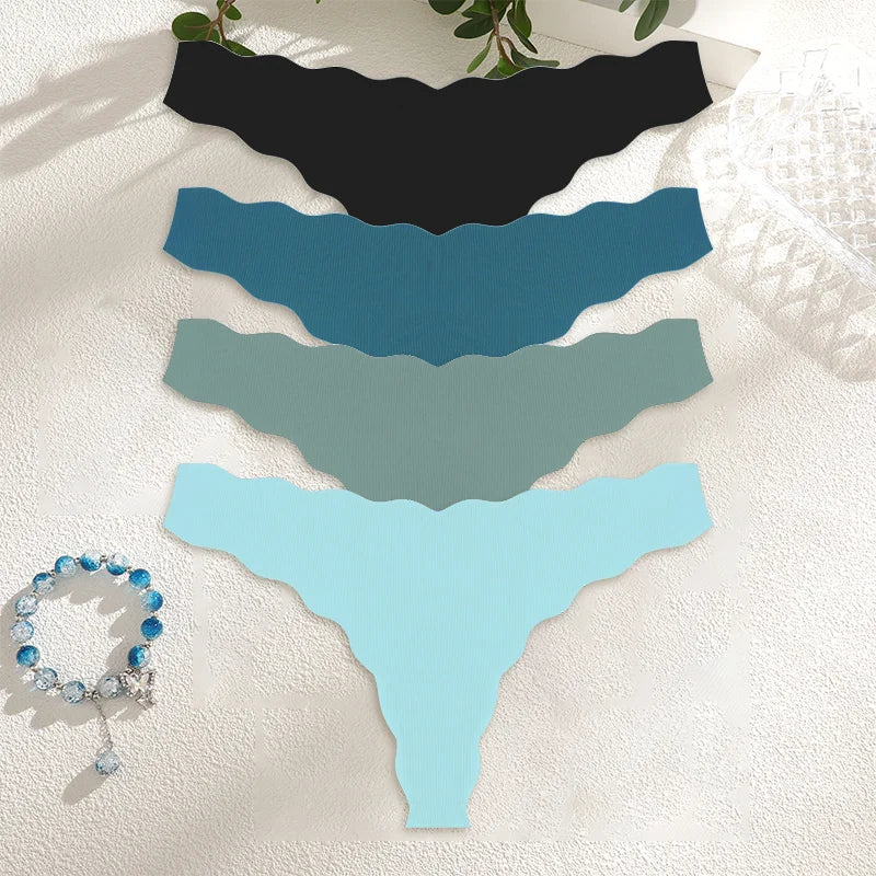 4PCS Women Seamless Wavy Design Panties Ultra-thin Panties Women Ice Silk Underwear Sexy Panty Low Waist G-string Female Solid