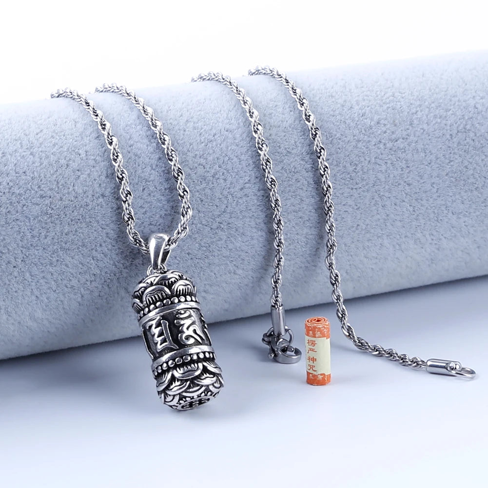 Six Syllable Mantra Buddhist Pendant Necklace Locket Lotus Amulet Built-in Shurangama Tibetan Souvenir Charm Jewelry Choker