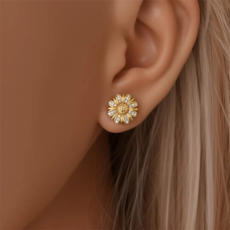 925 Sterling Silver Green Lucky Clover Yellow Daisy Bamboo Earrings  for Women Bee Butterfly Ear Studs Elegant Party Jewelry