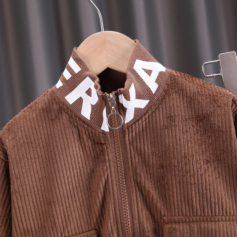 Spring Baby Boys Clothing Set Corduroy Zipper Jacket Coat + Pants 2Pcs For 1-5 Years Kids Casual Outifts Children Tracksuit