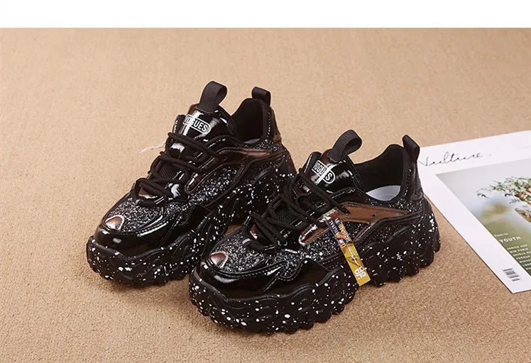 Comemore Women New Bling Platform Sneakers for Girls Casual Chunky Sneaker 6cm Thick Bottom Sports Shoes Platform Red Silver 40