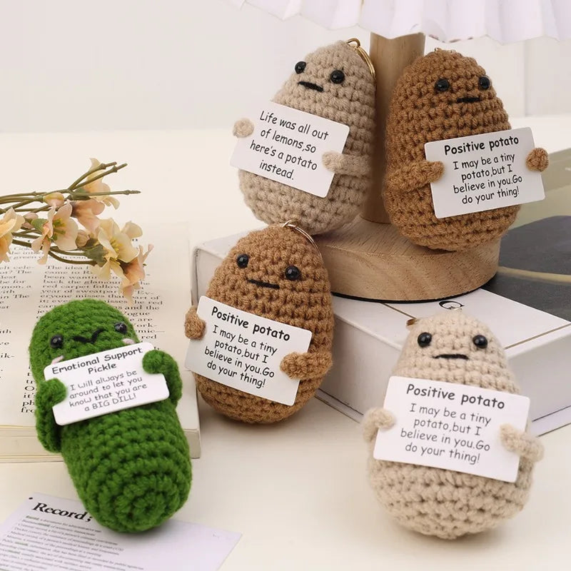 Inspirational Potato Cucumber Keychain Soft Hand Woven Knitting Keyring Bags in-car Pendant Decorations Accessories Gifts Widget