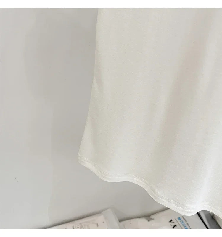 AOSSVIAO 2026 Summer White Cotton O Neck T-shirt Student Short Sleeve Versatile Tops Solid Slim Fit T Shirts Y2k Tee