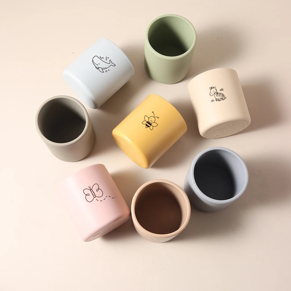 200ml Food-Grade Silicone Baby Cup cartoon cute Soft Spout Sippy Cup for New Learners Soft Food-Safe Training Cup for Babies