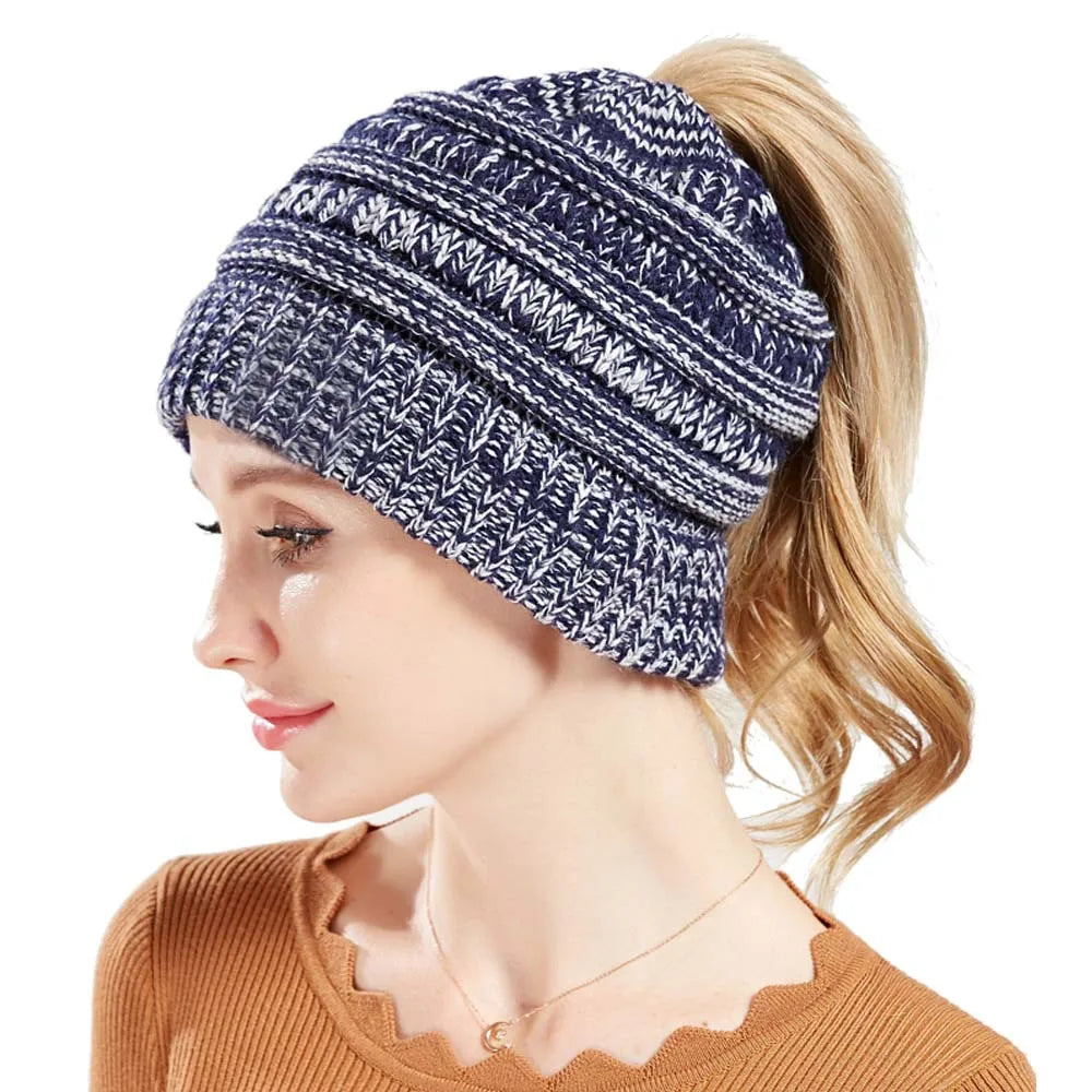 New Outdoor Warm Winter Woolen HatsAcrylic Open Horsetail HatsCold-Resistant High Ponytail Hats for Men and Women