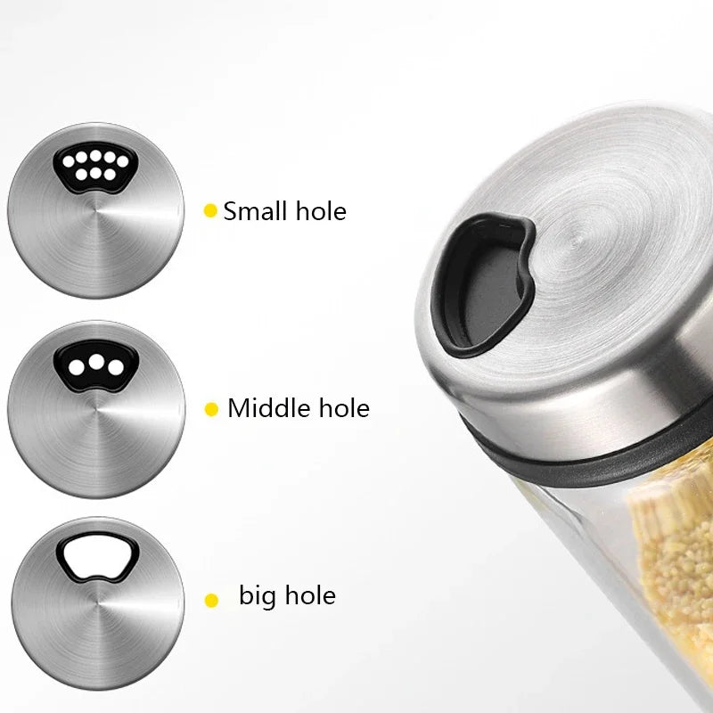 Bote de especias de vidrio de borosilicato alto para pimienta, sal, sésamo, condimento sólido, botella sellada con tapa giratoria