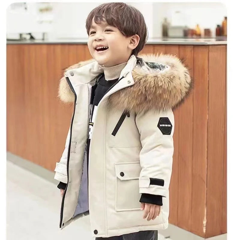 -30℃ Winter Kids Jackets Padded Cotton Clothes Coats Boys Girls Thick Plus Velvet Warm Parka Hooded Outerwear Snowsuit 5-12Y