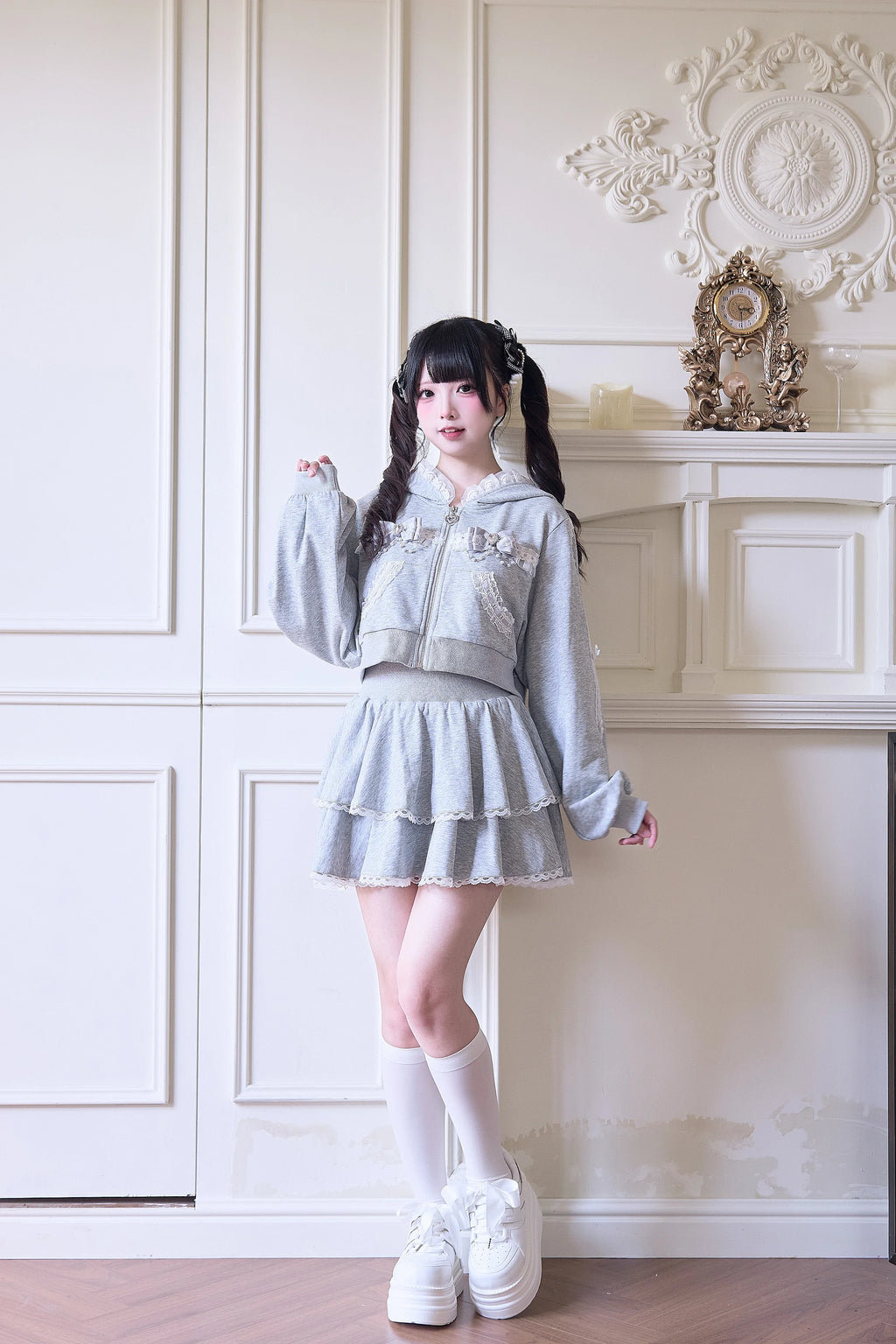 Japanese Mine Sportswear Hoodie Set Female Subculture Y2K Women's Zipper Hooded Short Jacket Coat Mini Skirt Wide Leg Pants Set