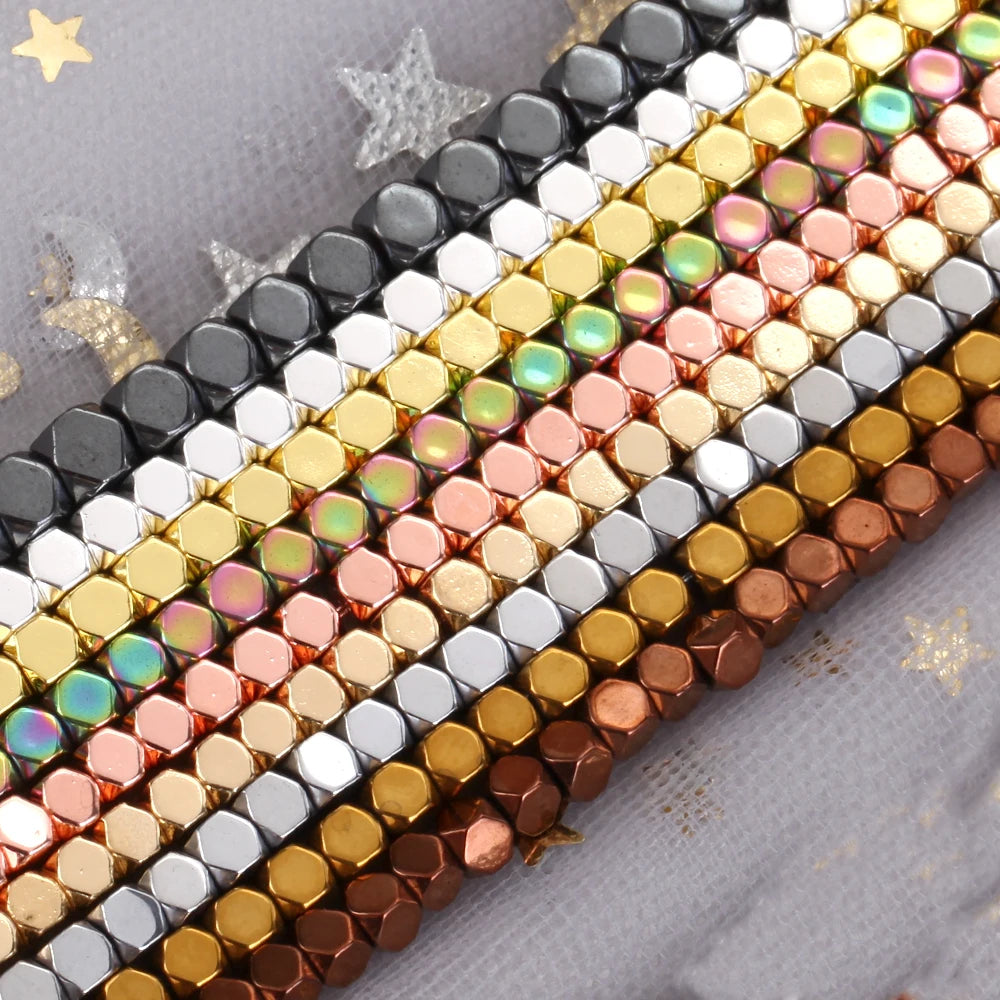 2/3/4mm Faceted Square Cube Plated KC Golds Colorful Hematite Natural Stone Spacer Loose Beads For Jewelry Making Diy Bracelet