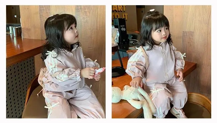 Korean-Style Girls' 2-Piece Set - Bow Detail Jacket + Casual Pants | Spring Toddler Outfit (Ages 3-8) Toddler Girl Clothes