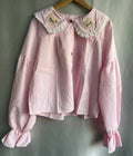 Japanese Lace Patchwork Lolita Sweet Shirt Embroidery Cartoon Kawaii Cute Blouses Harajuku Fairy Peter Pan Collar Grunge Blusas