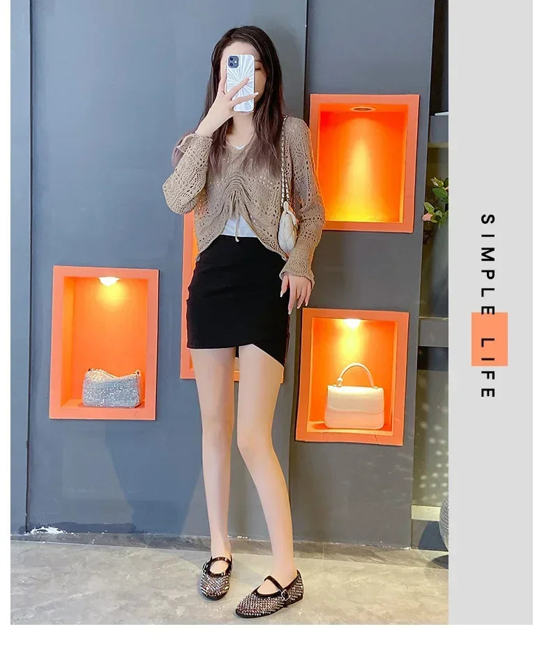 Luxury Crystal Rhinestone Fishnet Ballet Flats Woman Brand Design Rivet Mesh Mary Jane Shoes Ladies Summer Loafers Plus Size 42