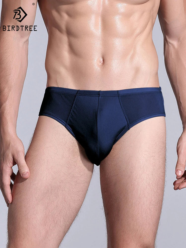 BirdTree 2PCS Men's Sexy Underwear, 100% Natural Silk Panties, Breathable, U-Convex Design, Elastic Biefs, 2026 New U34605C