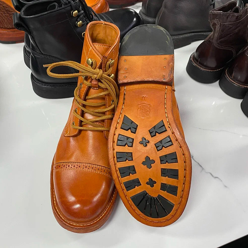 Men's Handmade Ankle Boots Soft Calfskin Full Grain Leather round Cap Toe Black Brown Winter Outdoor Shoes Best Quality