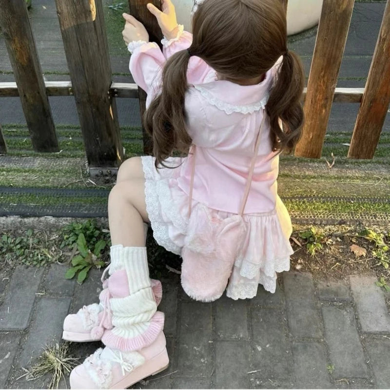 Japanese Lace Patchwork Lolita Sweet Shirt Embroidery Cartoon Kawaii Cute Blouses Harajuku Fairy Peter Pan Collar Grunge Blusas