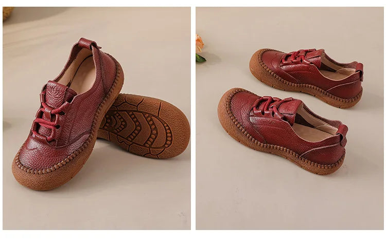 Neue handgemachte Damenschuhe aus echtem Leder, Ganzjahresschuhe, Oxfords, flache Damenschnürschuhe, gemütliche Mokassins, runde Ballerinas
