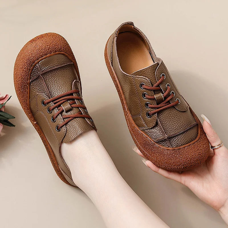 Neue handgemachte Damenschuhe aus echtem Leder, Ganzjahresschuhe, Oxfords, flache Damenschnürschuhe, gemütliche Mokassins, runde Ballerinas