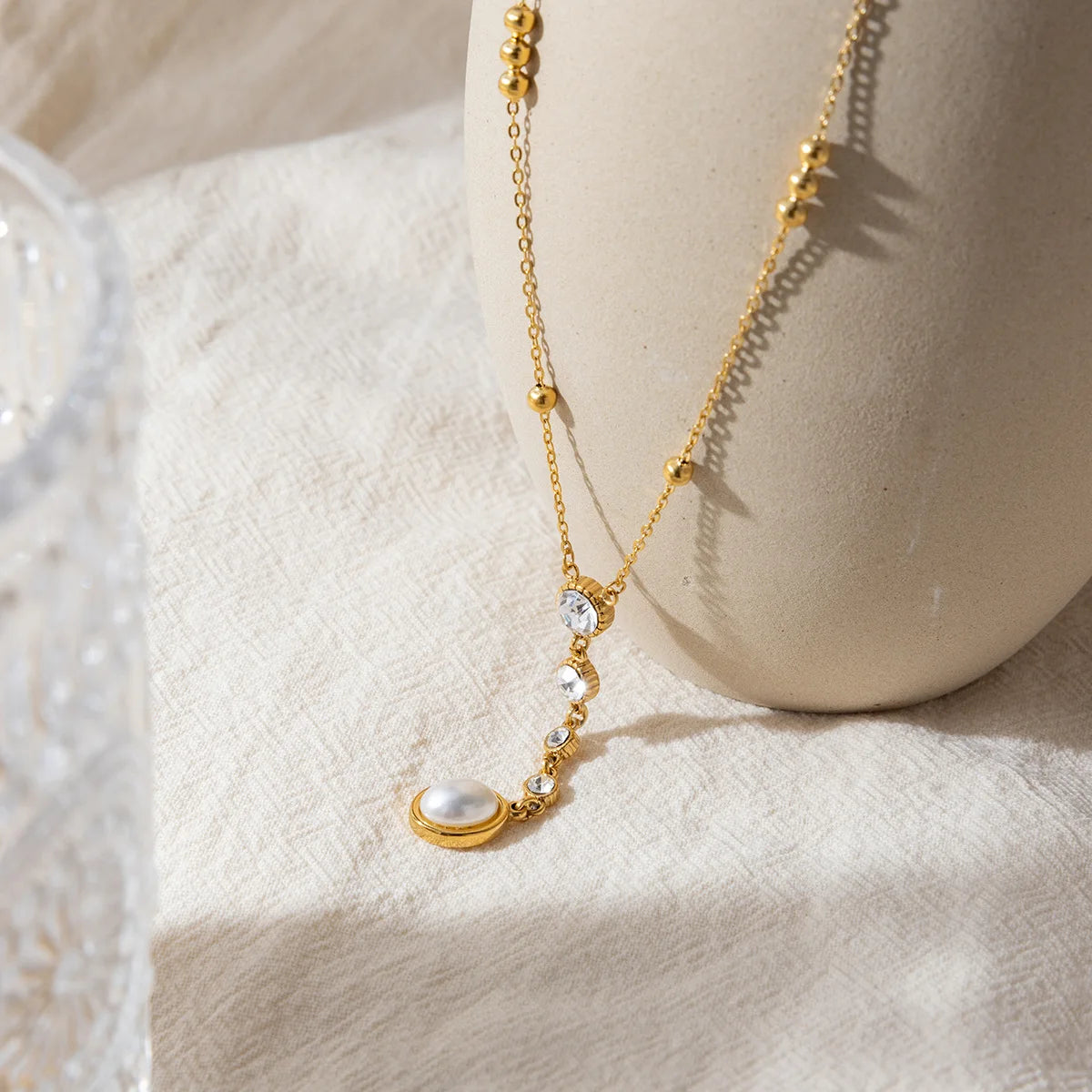 Ars 18k Gold Plated Stainless Steel Y Necklaces Pearl Tassel Necklaces Women's Multi Zircon Lariat Necklace Jewelry Gift for Her