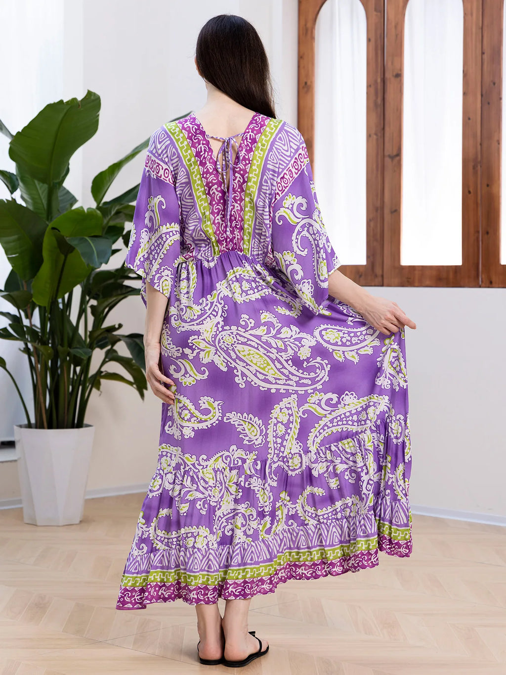 Bohemian Oversize Loose Elastic Waist Maxi Dresses Women Robe Cotton Rayon Floral Printed Long Dress Summer Boho Beach Cover up