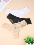 Fashion Sexy Thongs Hollow Out Back Lingerie Female Lace Flower G-String Panties Breathable Underwear Women Plus Size 3Pcs