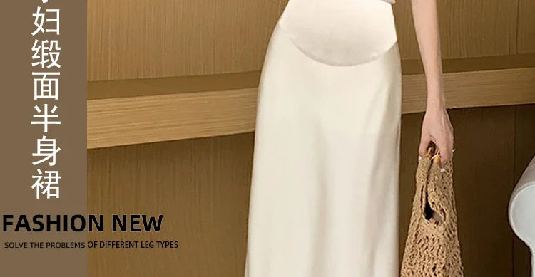 Satin Smooth Drooping Maternity Fishtail Skirts Summer Y2k Youth A Line Pencil Elastic Waist Belly Bottoms for Pregnancy Women