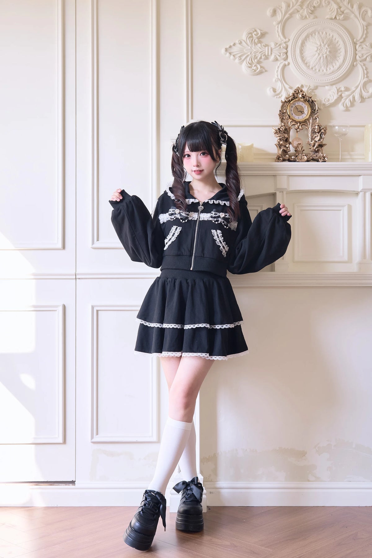 Japanese Mine Sportswear Hoodie Set Female Subculture Y2K Women's Zipper Hooded Short Jacket Coat Mini Skirt Wide Leg Pants Set