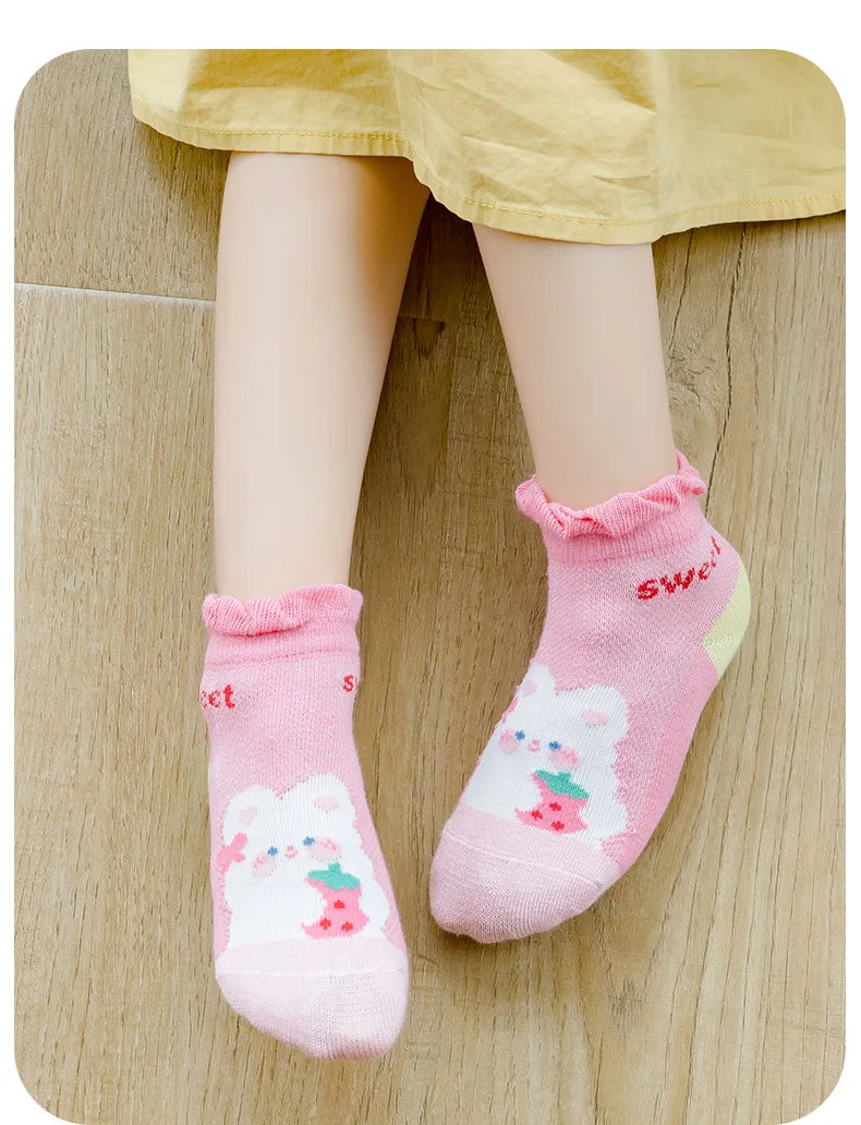 5 Paar/Los Kinder Baumwollsocken Mädchen Junge Baby Teenager Kinder Niedliche Cartoon Mode Weiches Netz für Sommer 1-12 Jahre Neue Schülersocken