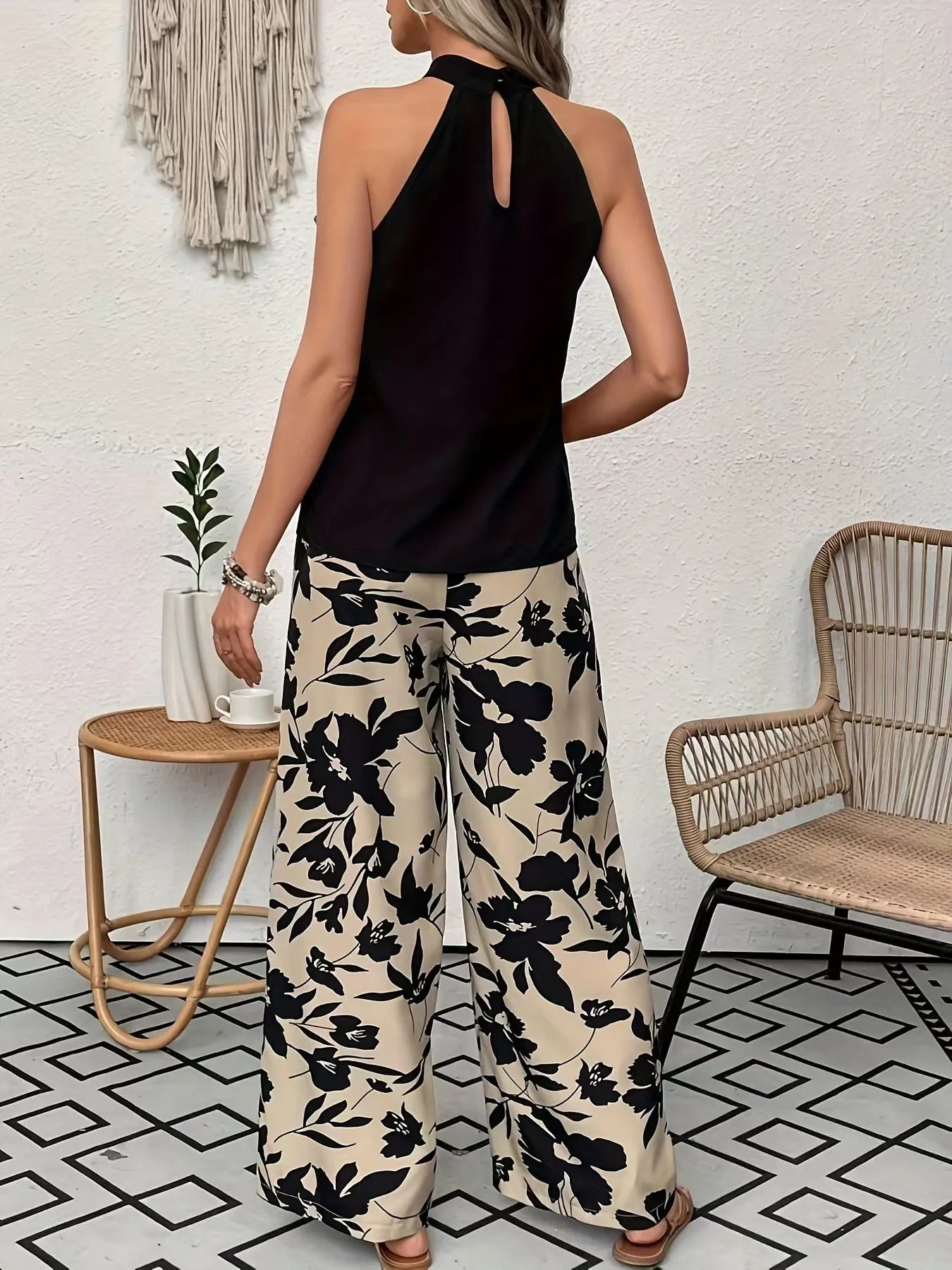 Women's Printed Wide Leg Pants Casual Elastic Waist Long Trousers Comfortable Fashion plus Size Women's Clothing