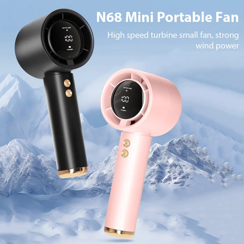 Portable Handheld Turbo Fan Air Cooler LED Display USB Rechargeable High-Speed Mini Electric Fan Quiet Cooling for Outdoor