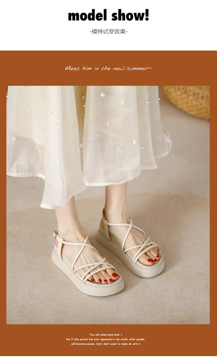 Thick Sole Sandals Women 2026 New Summer Soft Sole Elevated Casual Roman Sandals Small Womens Shoes  Sandalias Mujer  Sandal