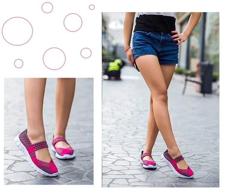 Plus Size Women Flat Shoes  Elastic Band Weave Shoes Women Comfort Flat Shoes Women Casual Loafers Zapatos De Mujer